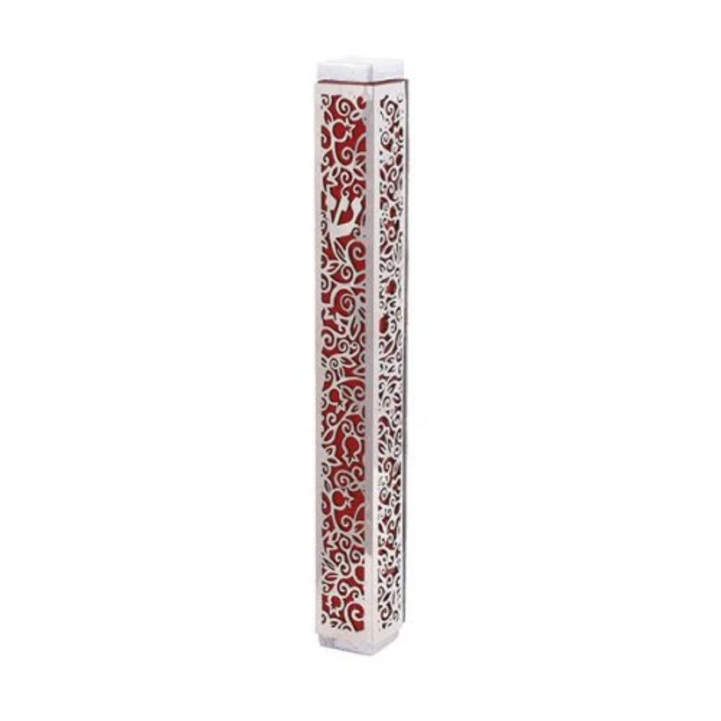 Pomegranate Red Emanuel Anodized Mezuzah Case w/ Metal Cutout