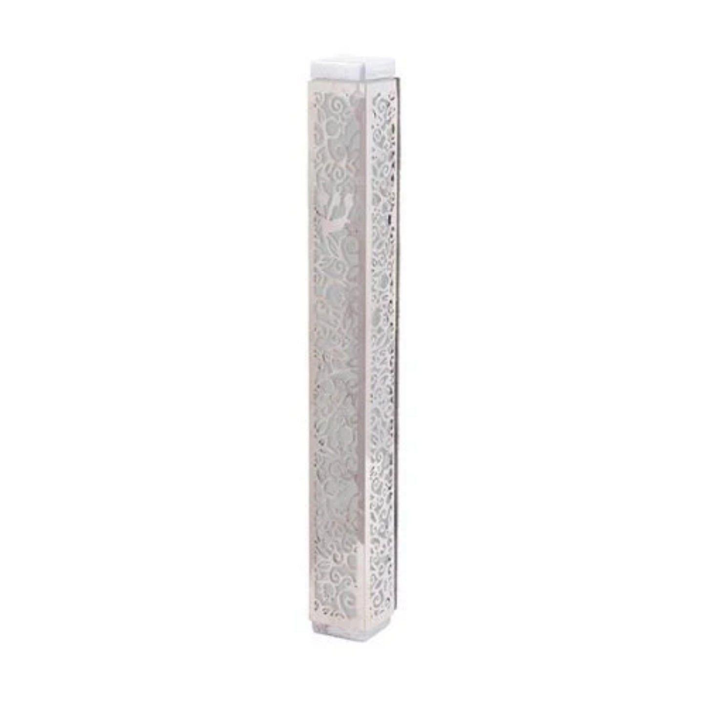 Pomegranate Stainless Emanuel Anodized Mezuzah Case w/ Metal Cutout