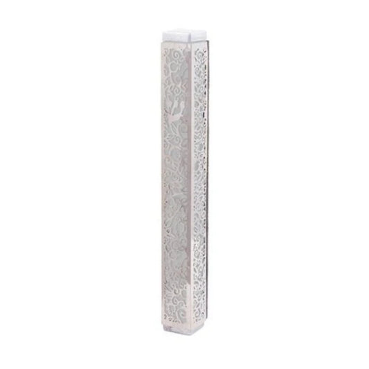 Pomegranate Stainless Emanuel Anodized Mezuzah Case w/ Metal Cutout