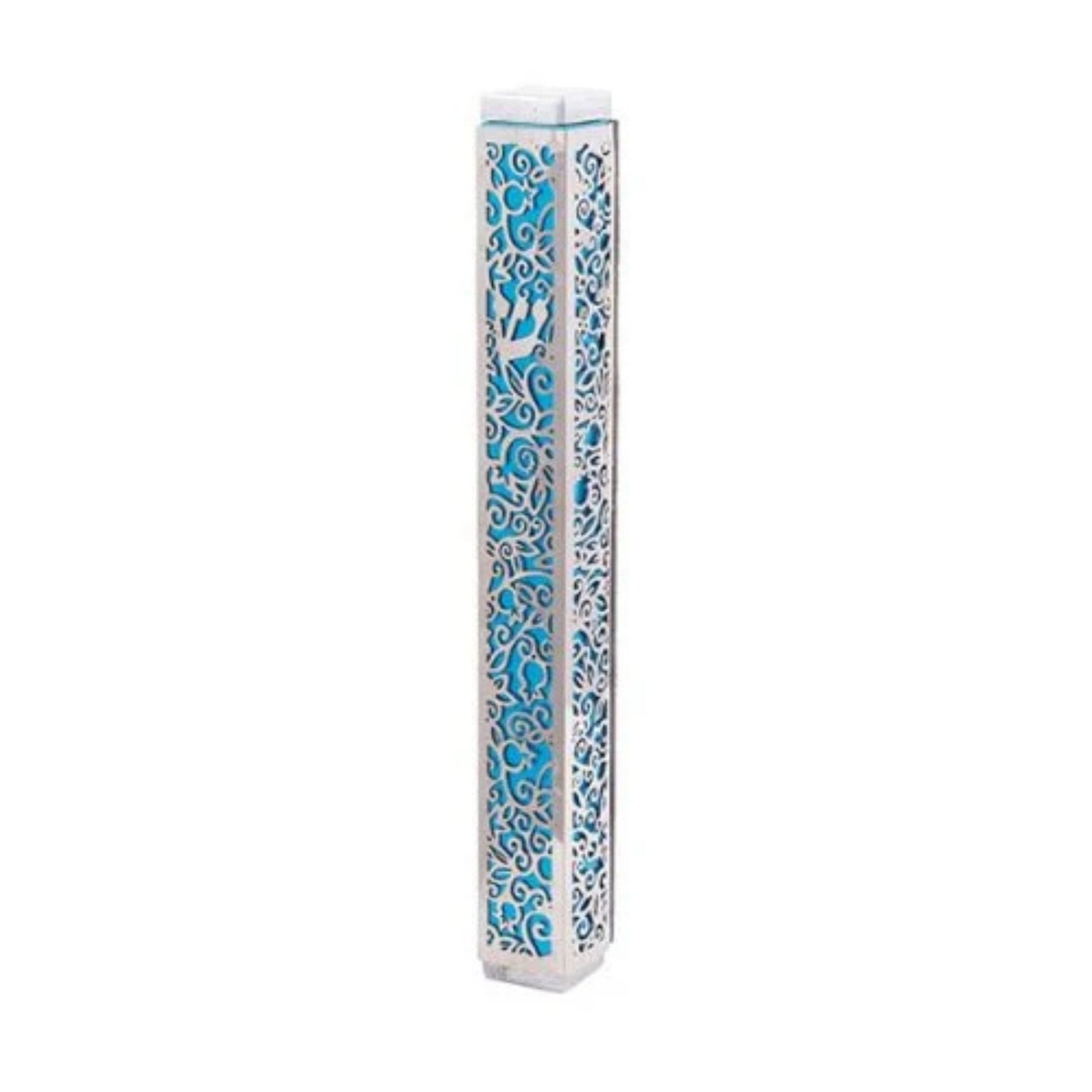 Pomegranate Turquoise Emanuel Anodized Mezuzah Case w/ Metal Cutout