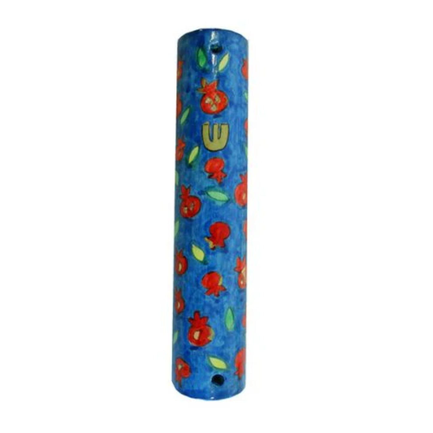 Pomegranates Large Wooden Mezuzah (Round)