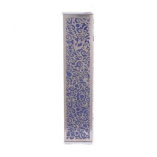 Purple Anodized Aluminum Mezuzah Case with Metal Cutout - Pomegranate