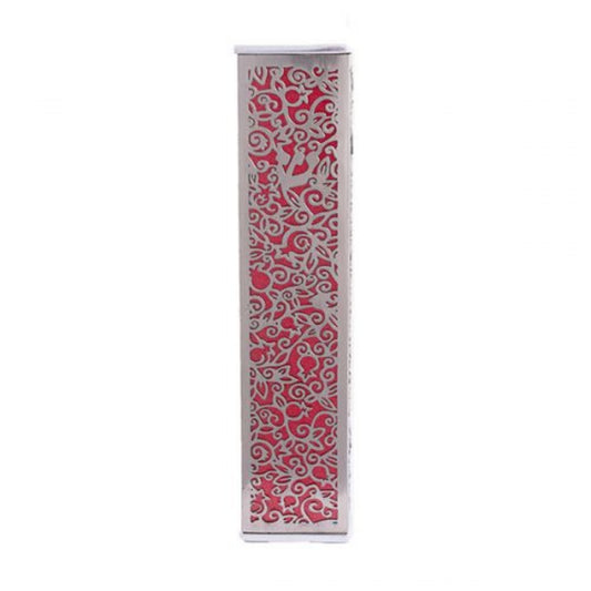 Red Anodized Aluminum Mezuzah Case with Metal Cutout - Pomegranate