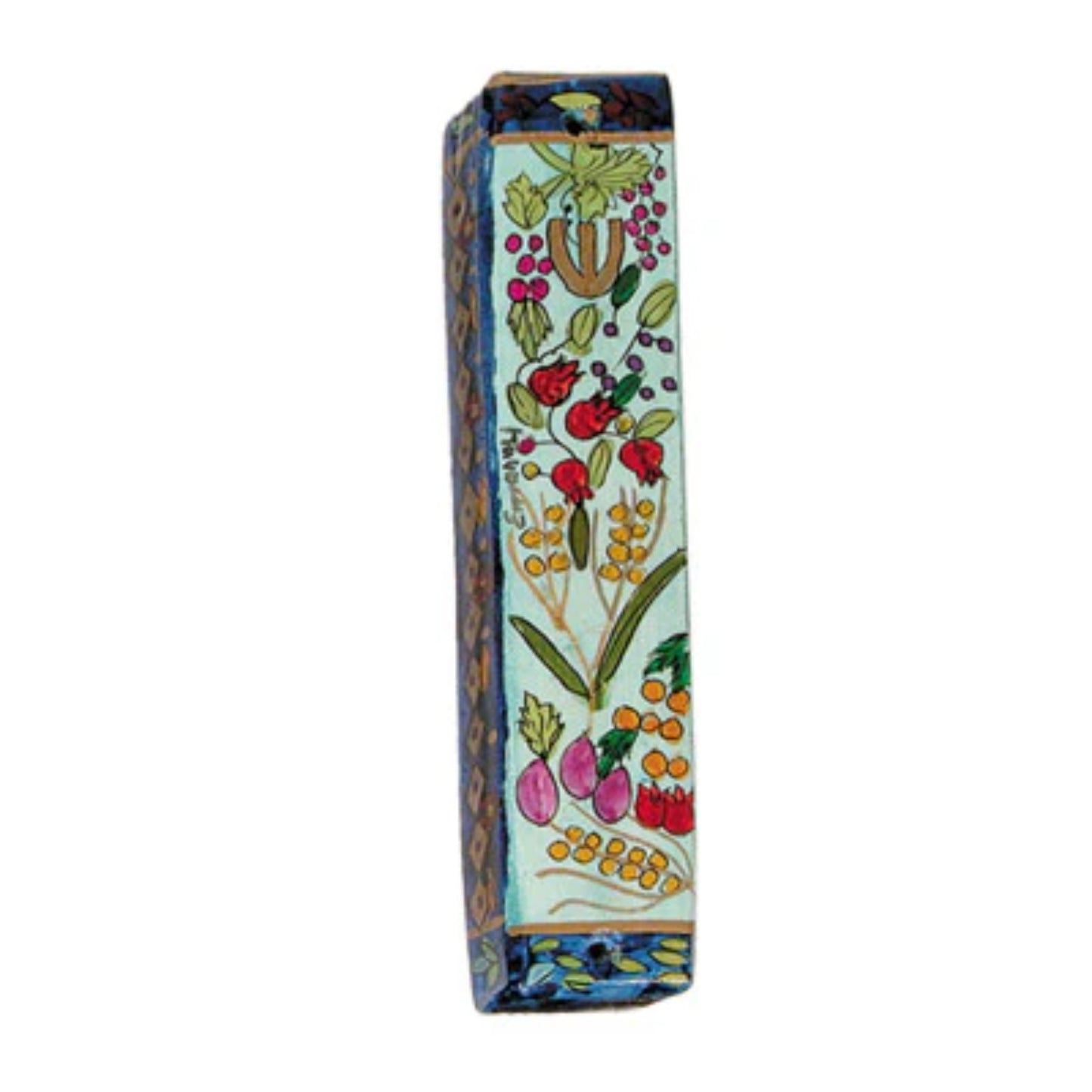 Seven Species Small Wooden Mezuzah