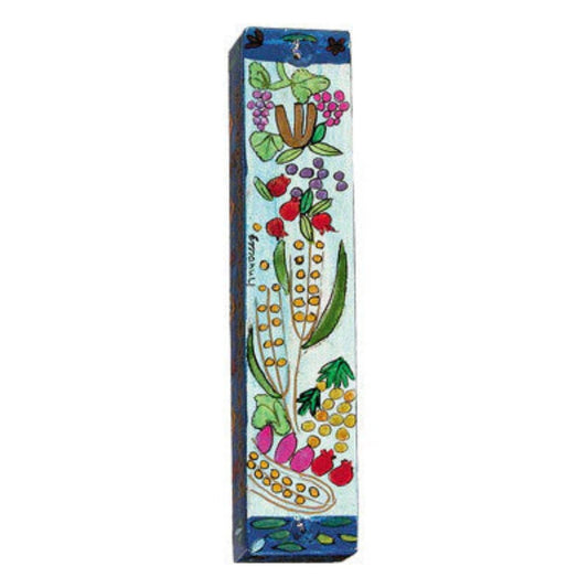 Seven Species Large Wooden Mezuzah