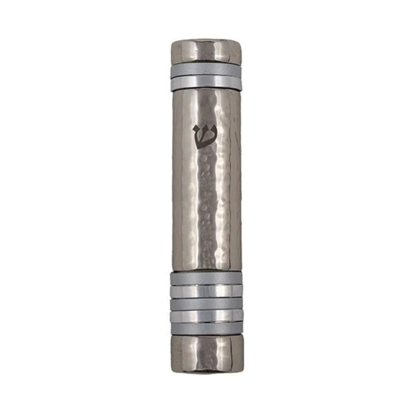 Silver Emanuel Hammered Mezuzah Case w/ Rings 12cm