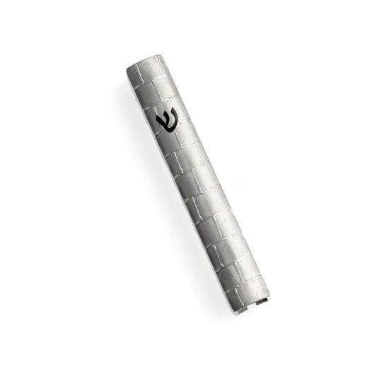 Silver Metal Mezuzah Case 12cm-Jerusalem Stone Design
