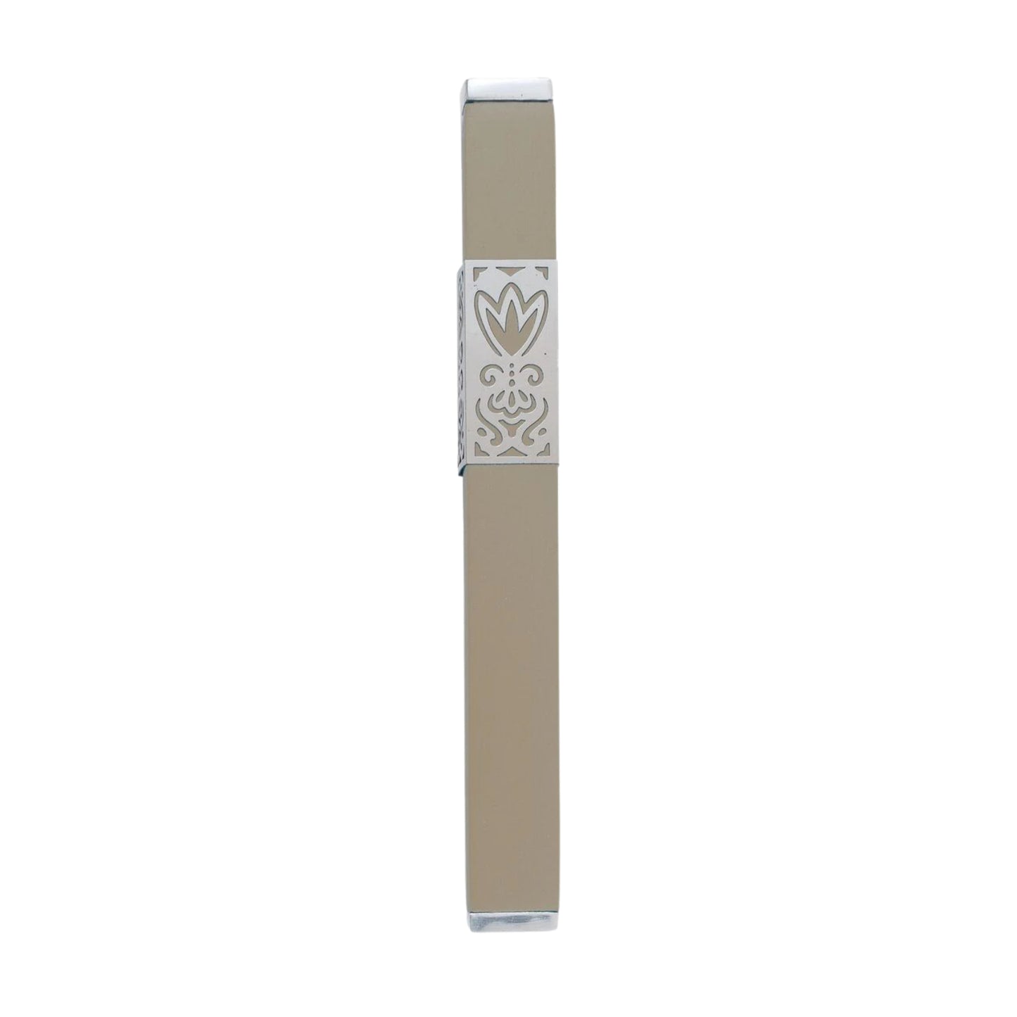 Tan Emanuel Metal Mezuzah Case w/ Metal cutout-- 12cm