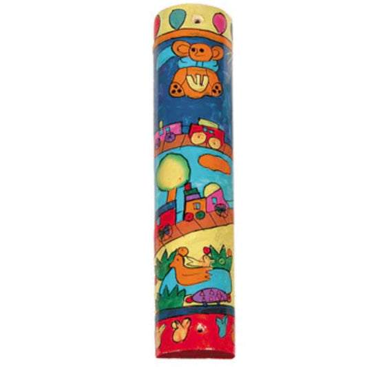 Train Small Wooden Mezuzah (Round)