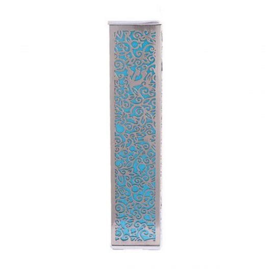 Turquoise Anodized Aluminum Mezuzah Case with Metal Cutout - Pomegranate