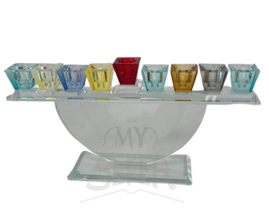 Crystal Menorah-Multicolor Design-5.5"H x 11"L