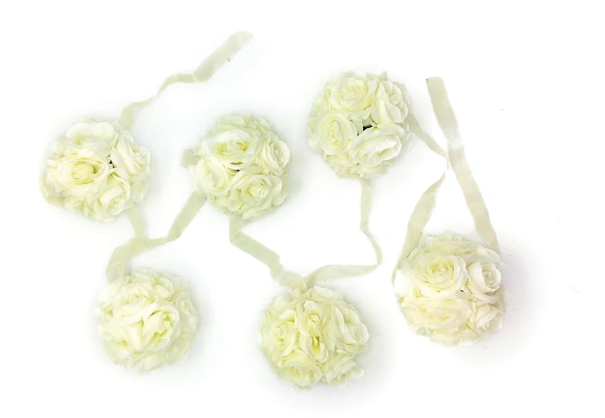 9' Garland with 6 Rose Balls,  White