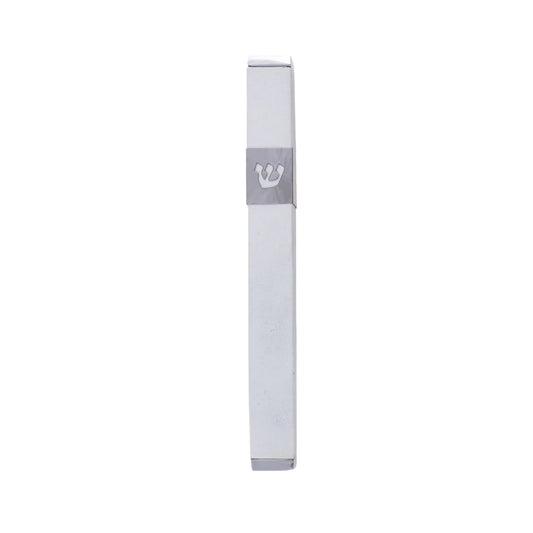 White Emanuel Metal Mezuzah Case-- 12cm
