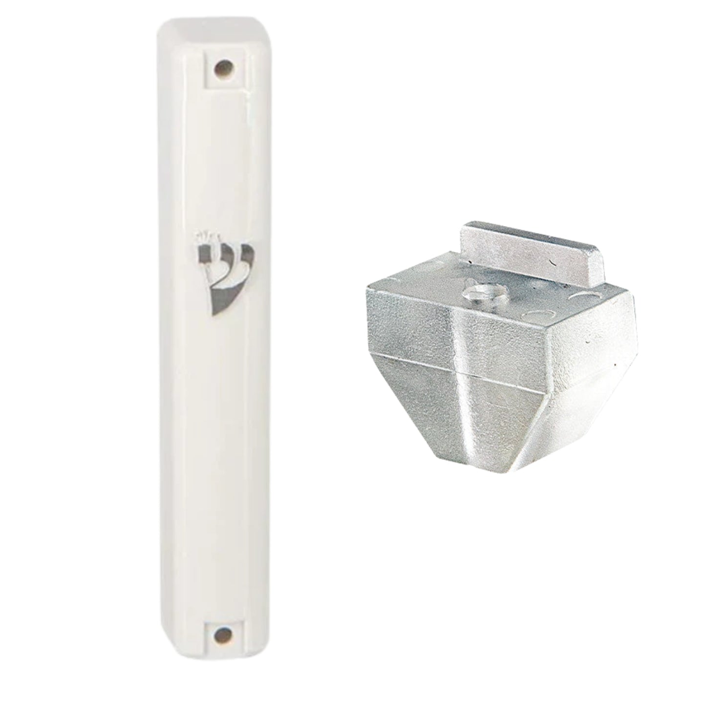 White Plastic Mezuzah Case Silver Shin 20cm