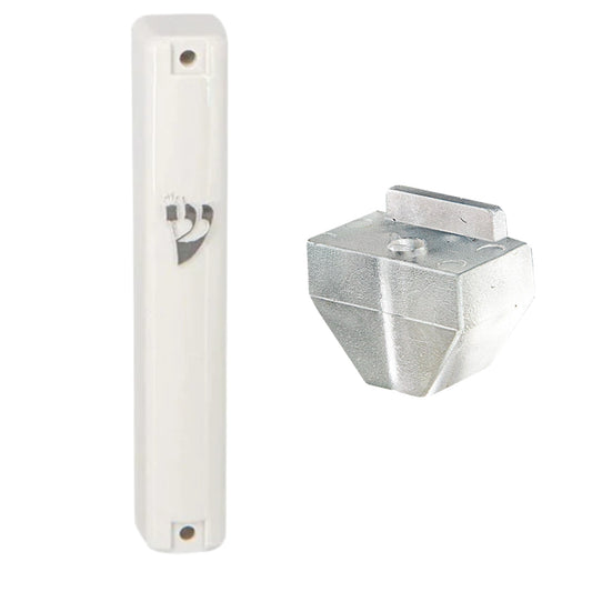White Plastic Mezuzah Case Silver Shin 20cm