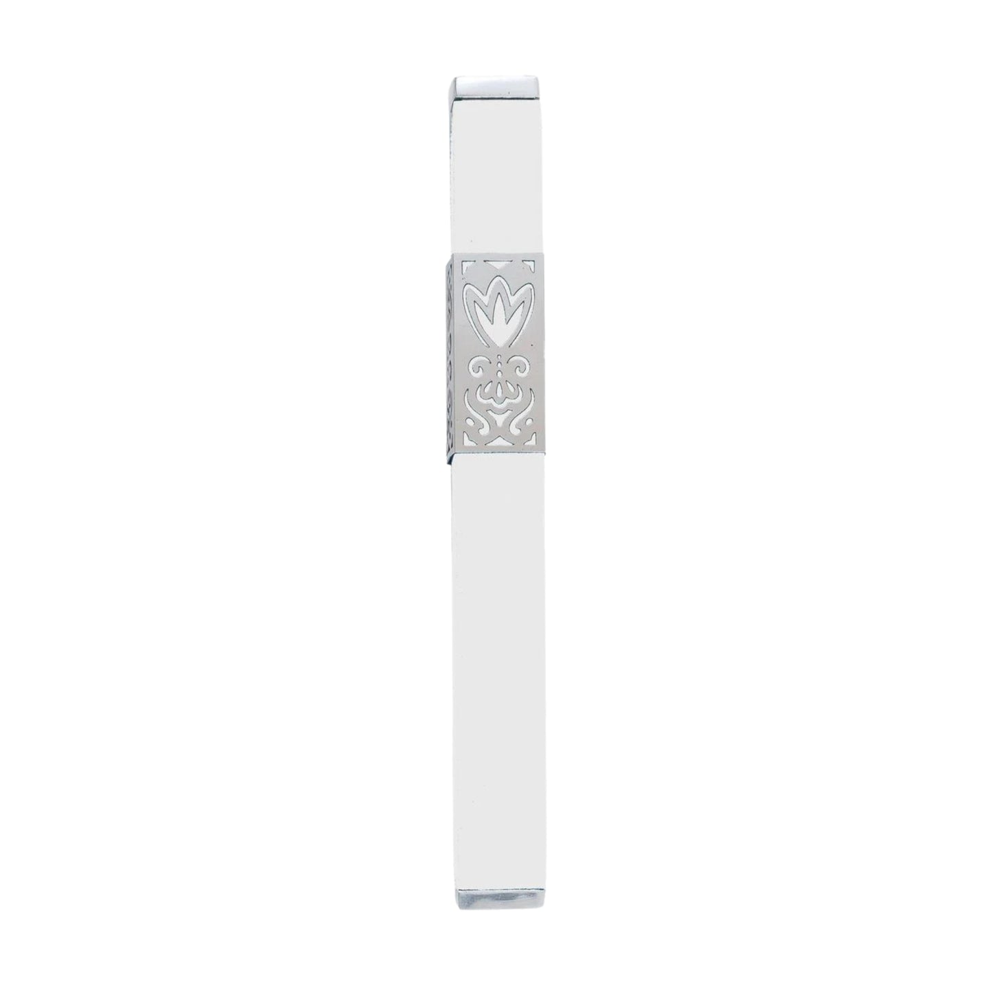 White Emanuel Metal Mezuzah Case w/ Metal cutout-- 12cm