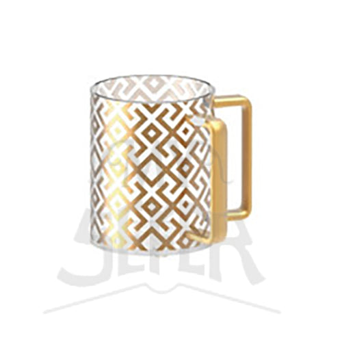 Clear Acrylic Washing Cup-Gold Design Gold Handles 5"