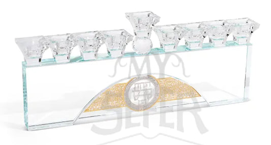 Crystal Menorah With Silver & Gold Blessing Plates