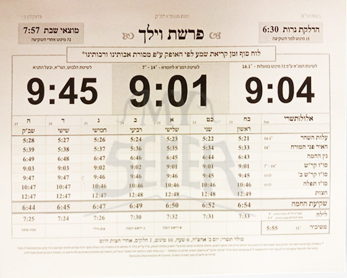 Luach Haganat / לוח מגנט לפי אופק לברוקלין