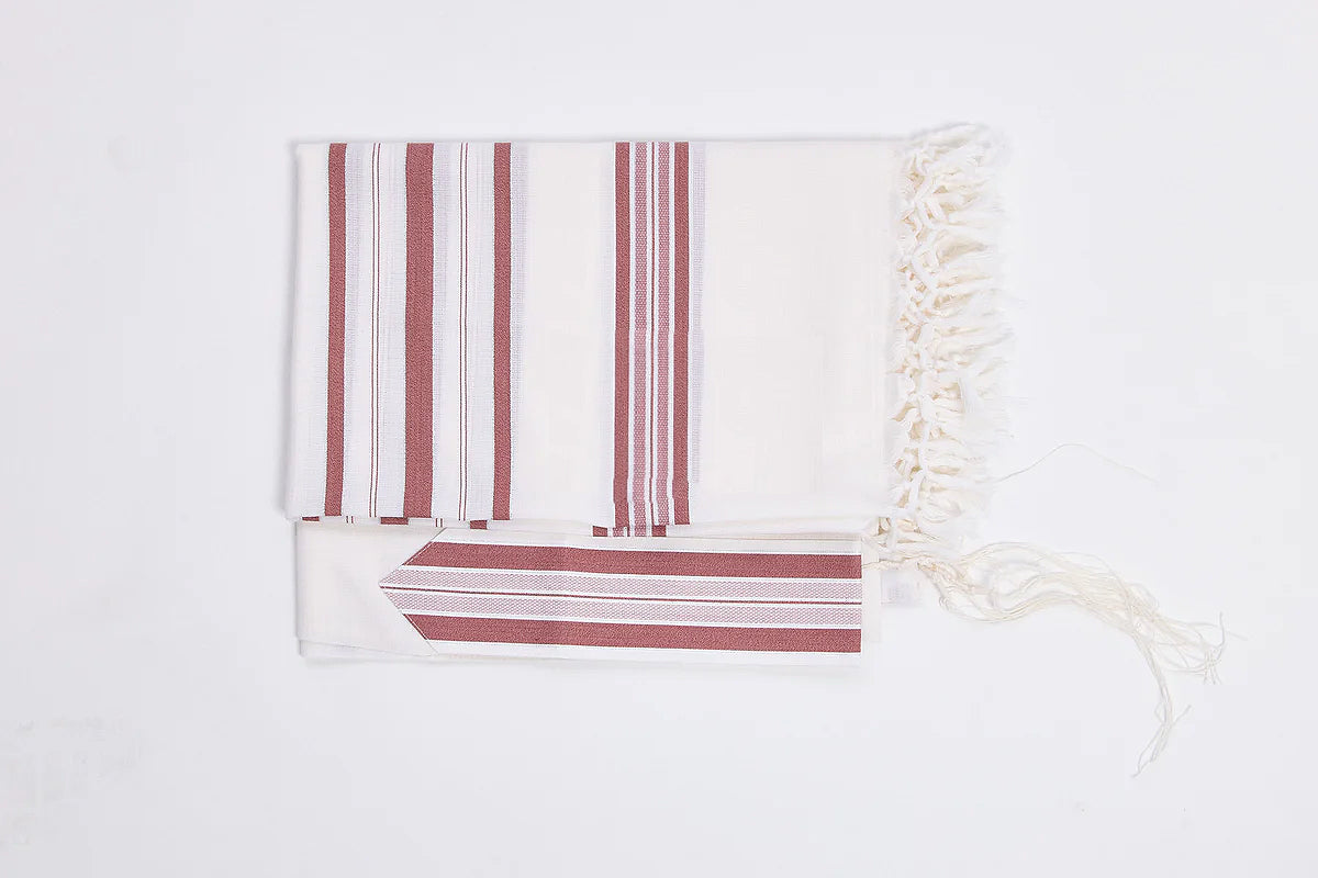 Mofet Wool Tallit - Hallel/Luxurious Weave Design: Size 55 Maroon