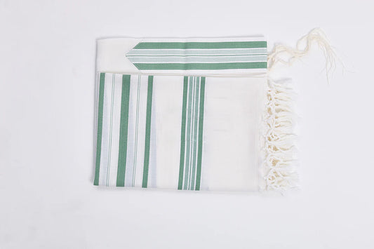 Mofet Wool Tallit - Hallel/Luxurious Weave Design: Size 60 Green