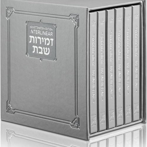 Schottenstein Ed Interlinear Hardcover Faux Leather Zemiros Set (6 vol) - Silver (Silver - Boxed)