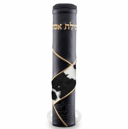 Black Megillah Holder, with Black And White Fur and Gold Embroidery