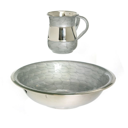 Stainless Steel Enamel Wash Cup and Bowl Set- Silver/Gray