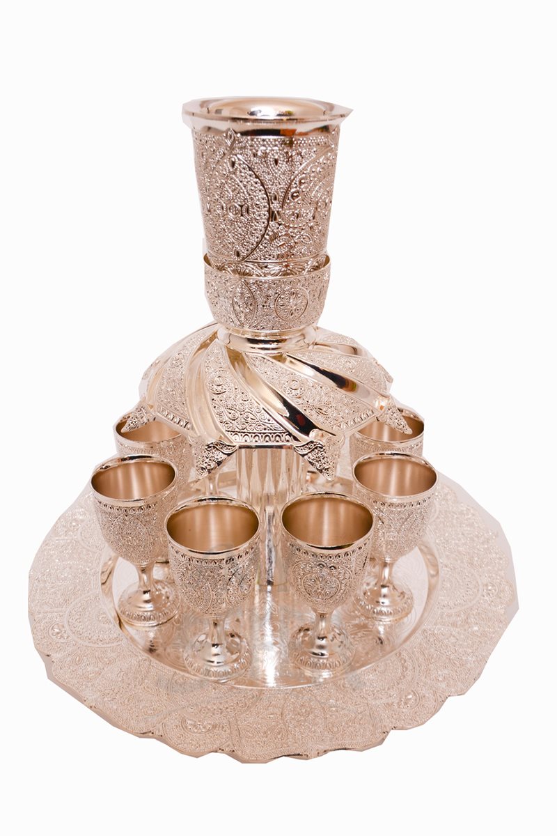 Silverplate Filigree Kiddush Fountain-- 8 Cups