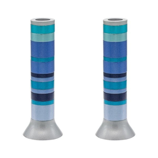 Large Anodized Candlesticks-Full Rings Blue