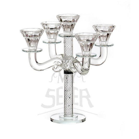 5 Branch Crystal Candelabra-Silver Stone Design 12"H