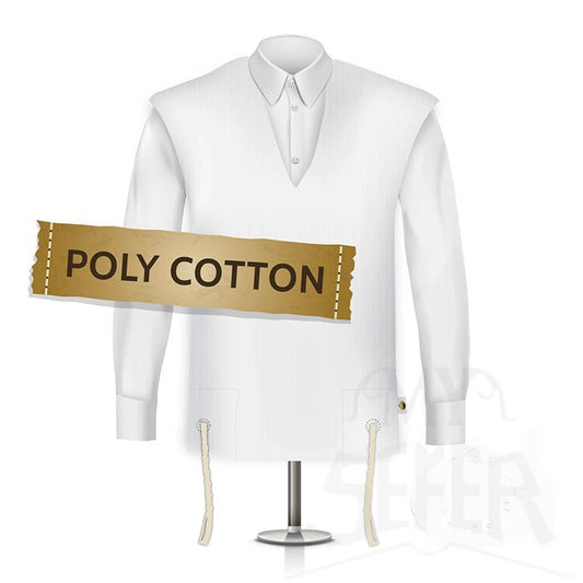 Poly Cotton Tzitzis, Round Neck, Sephardi, Meyuchad Strings (Machine), Size:10