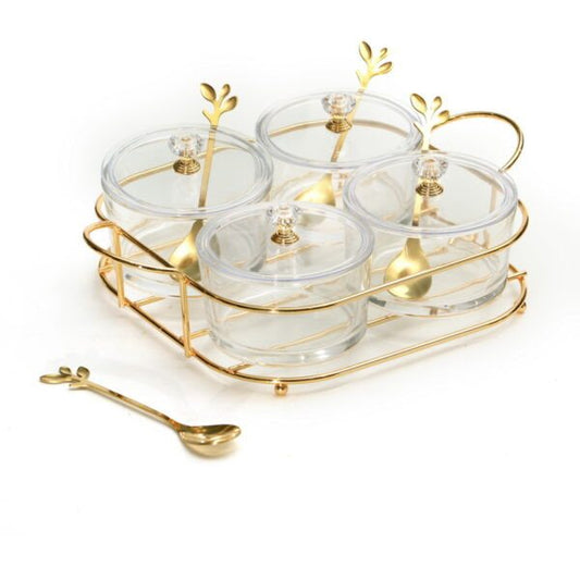 Dip Bowl Set-4 Glasses on Stand W/ Spoons