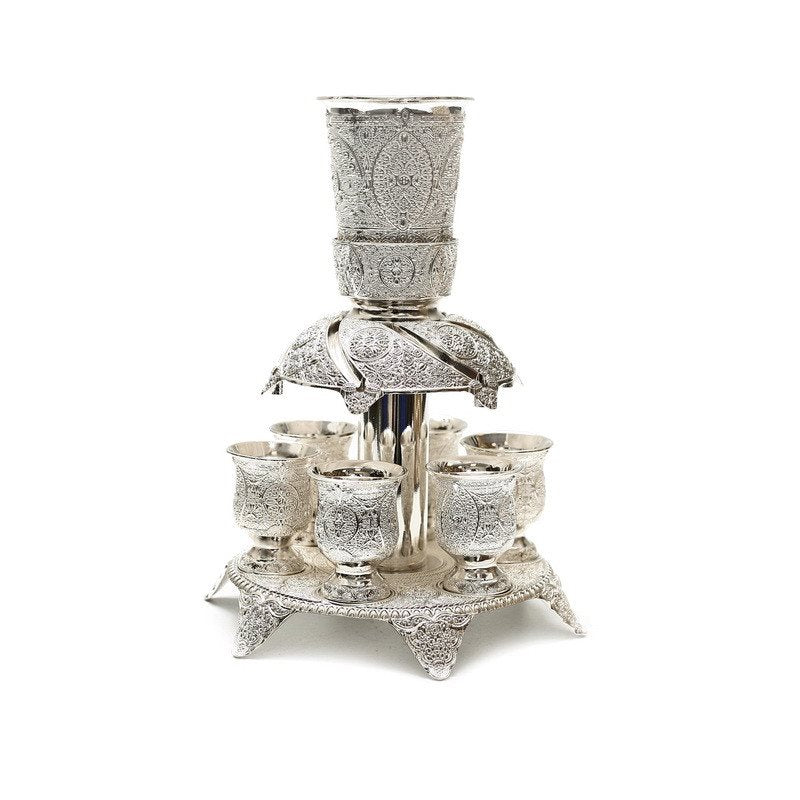 Silverplate Filigree Kiddush Fountain-- 6 Cups