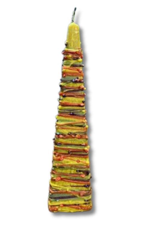 Pyramid Shape Havdallah Candle Drip Wax Design Rainbow Yellow