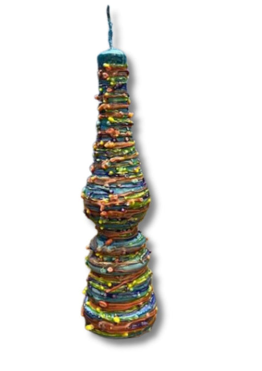 Torch Shape Havdallah Candle Drip Wax Design Rainbow Blue