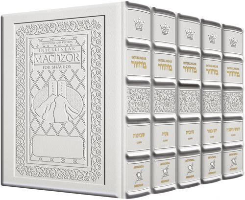 Ashkenaz - Yerushalayim White Leather Schottenstein Ed. Interlinear 5 Vol Set [Yer. Leather White]
