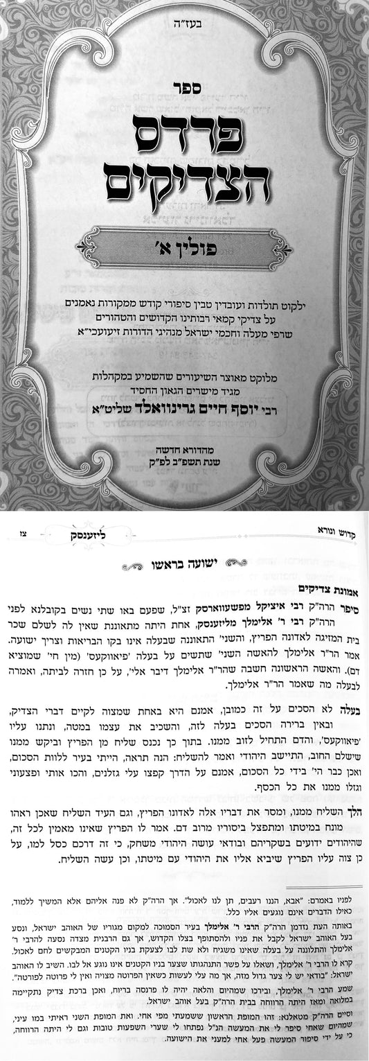 Pardes Hatzadikim Kivrei Tzadikim Poland 1 - Hebrew / Yiddish