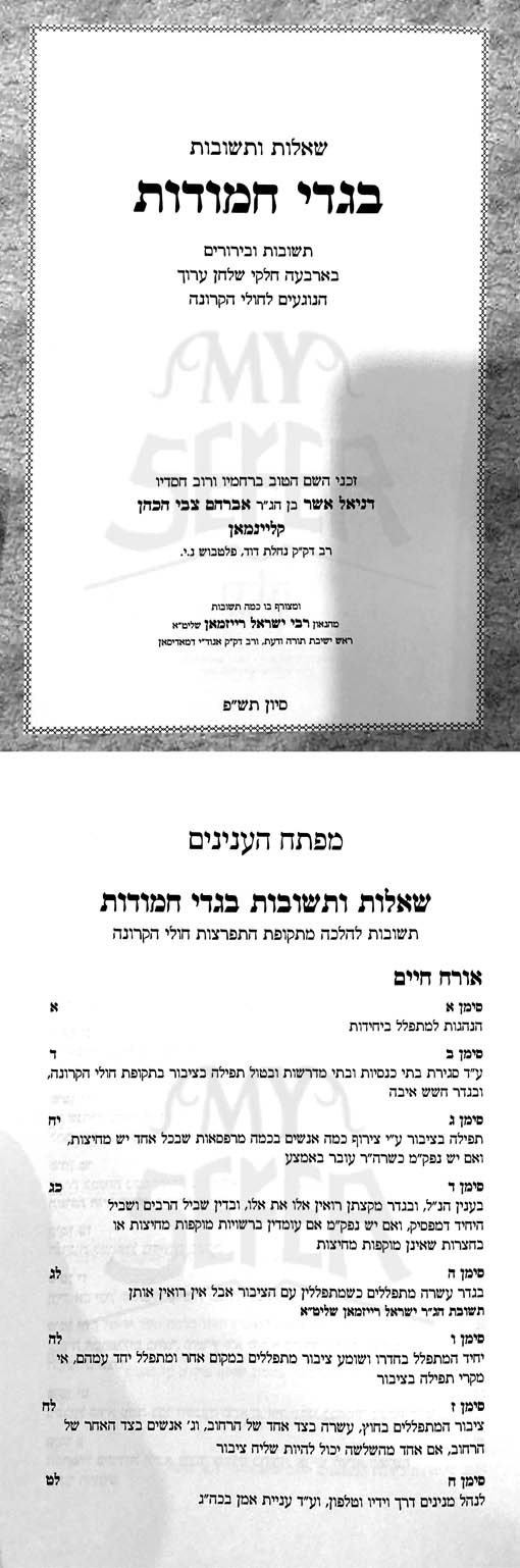 Bigdei Chamudos Kovetz Halachos - Corona (Rabbi Shmuel Kaminetzki)