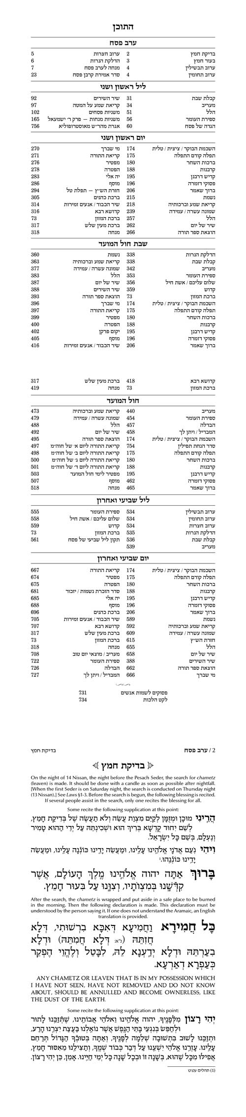 Machzor Shiras Shlomo Pesach Hebrew-Only Sefard with English Instructions