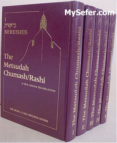 Metsudah Chumash with Rashi (5 vol. - Meduim Size)