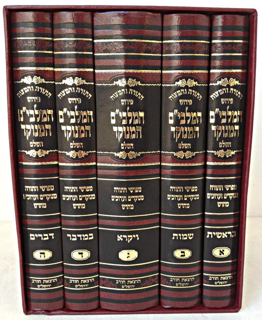 Chumash with the Malbim (5 vol.) - Chorev [Entirely Menukad]