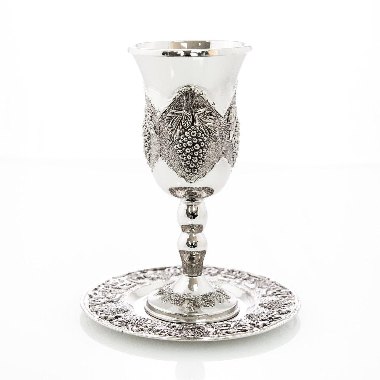 Silverplate Elijah Kiddush Goblet Grape Design With Tray 9"(P-1006L)