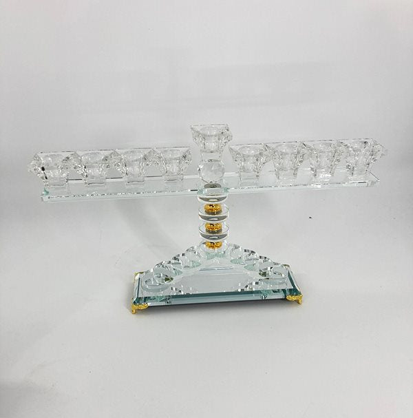 Crystal Menorah w/ Gold Feet-Circle Design 14"x8"h