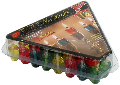 Ner Light Channukah Lights Colored -Box of 44 olive oil vials
