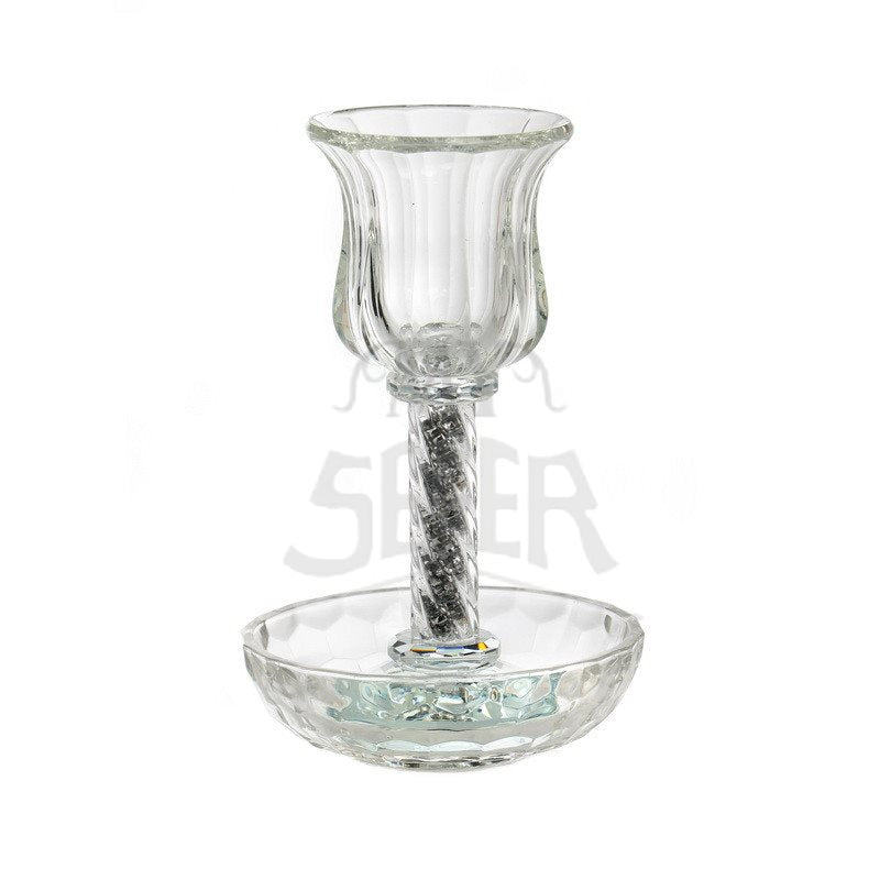 Crystal Kiddush Cup Set- Silver Accent 7"