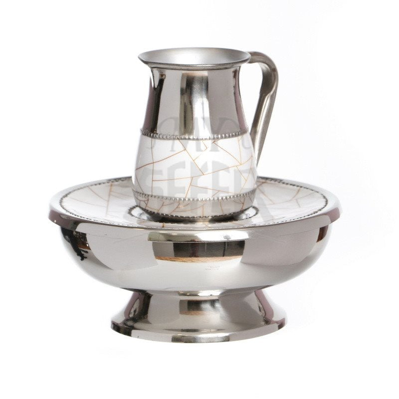 Stainless Mayim Achronim-Geometric Design White/Gold