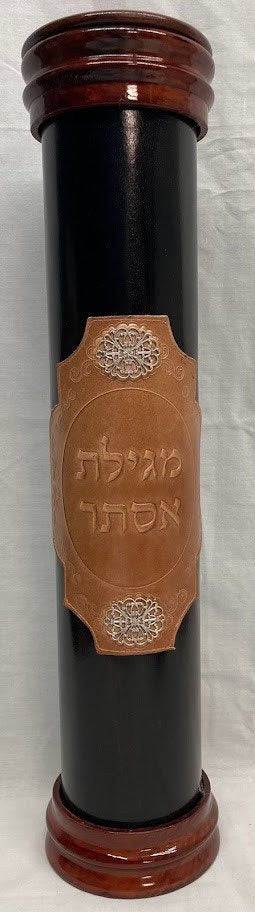 Leather & Wood Megillah Holder 16" Patch Design-Light