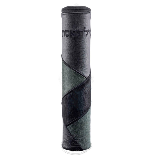 Black Megillah holder, with Grey and Black Fur and Black embroidery