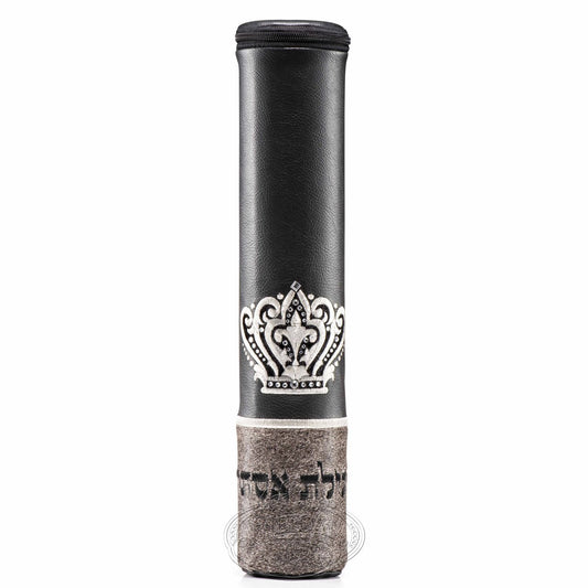 Black Megillah Holder, with Grey Heather Fur and Silver Embroidery
